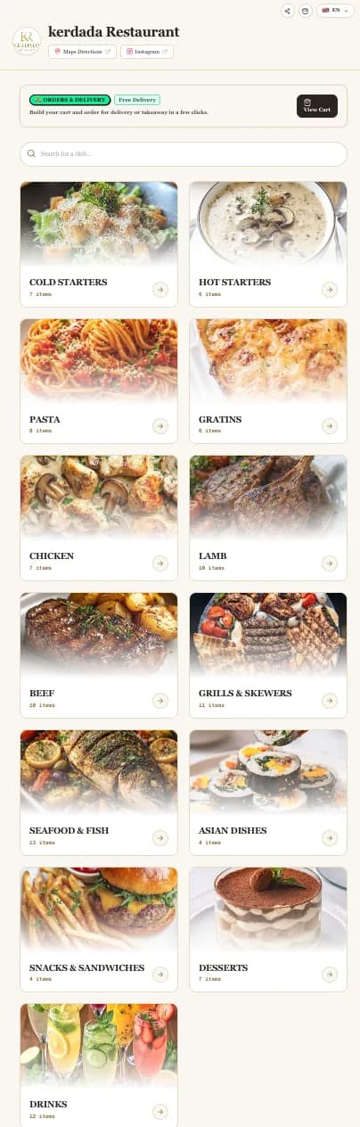 Restaurant menu featuring food photography